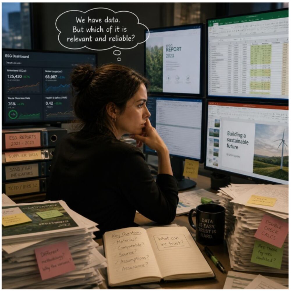 A decision-maker surrounded by dashboards, reports and spreadsheets